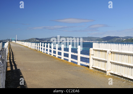 Petone Kai mit Blick auf Wellington City über Wellington Harbour, New Zealand. Stockfoto