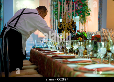 Vorbereitungen in der State Dining Room des weißen Hauses für das China Zustand-Abendessen. Stockfoto