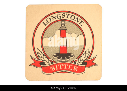 Bierdeckel / Mat - Longstone Brewery of Northumberland, England mit einer Anzeige für ihre bittere Tropfen. Stockfoto