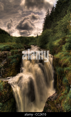 Wasserfall in der Pause seinen Hals fällt, Fluss Severn, Hafren Wald, Wales Stockfoto