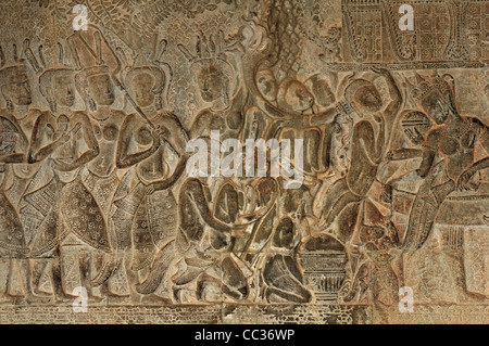 Teil der Basreliefs in den Süden Galerie von Angkor Wat, Tempelanlage Angkor Wat, Angkor, Kambodscha Stockfoto