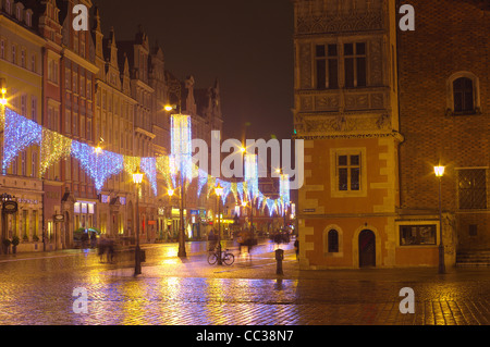 Breslau Altmarkt in Weihnachtsschmuck bei Nacht Stockfoto