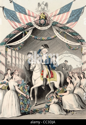 Washingtons Empfang durch die Damen auf der Brücke bei Trenton, NJ, April 1789. Auf seinem Weg zum eröffnete erste Präsident der Vereinigten Staaten Stockfoto