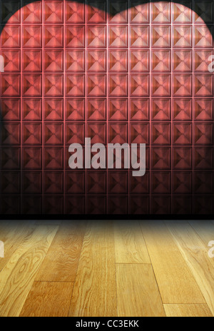 rote Glas Block Wand und Holz Boden Stockfoto