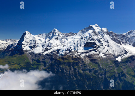 Schweiz, Berner Oberland, Mt Schilthorn, Blick auf Eiger, Monch und Jungfrau-Gipfel Stockfoto