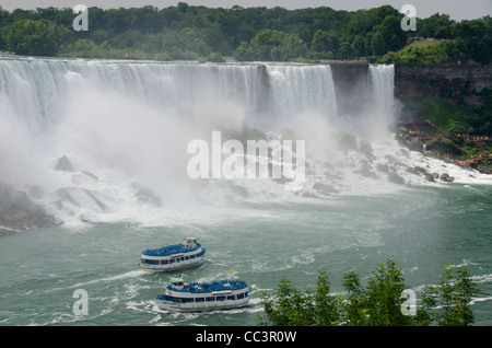 Kanada, Ontario, Niagara Falls. berühmten Attraktion entlang des Niagara River mit typischen Sightseeing Boote. Stockfoto