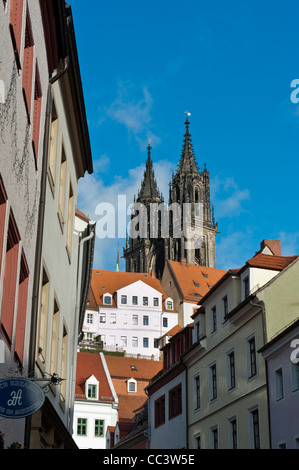 Die gotische Kathedrale in Meißen von Burgerstrasse gesehen. Sachsen-Deutschland. Europa Stockfoto