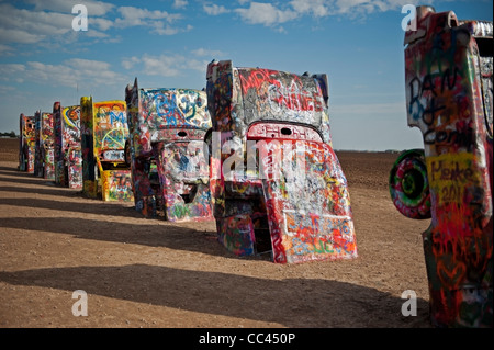 Die Cadillac Ranch direkt an der alten Route 66 in Amarillo, Texas. Stockfoto