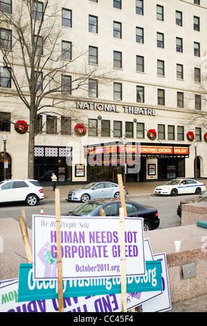 Besetzen Washington DC Protest wird auf Freiheit Plaza, gegenüber dem beliebten Unternehmen wie das National Theater eingerichtet. Stockfoto