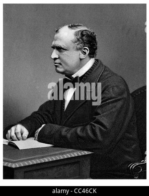 Lord Edward Henry Stanley 15. Earl of Derby 1826 1893 britischer Staatsmann Sekretär auswärtige Angelegenheiten Büroschreibtisch lesen sitzen Stockfoto