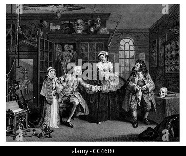 Ehe a la Mode-Szene mit der Quacksalber aus dem ursprünglichen Bild von Hogarth von Werken von Hogarth veröffentlicht London 1833 Stockfoto