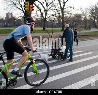 Jogger, Radfahrer und Fußgänger kämpfen um Platz im Central Park in New York Stockfoto