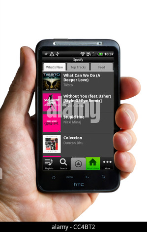 Der Internet-Musik-Website Spotify auf einem HTC-smartphone Stockfoto