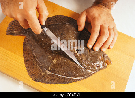 Küche: Filetieren eine Fischplatte 2 Stockfoto