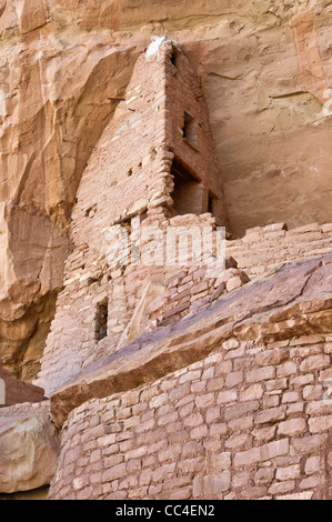 Nahaufnahme des Gebäudes am langen Haus Cliff Wohnung in Alkoven im Wetherill Mesa in Mesa Verde Nationalpark, Colorado, USA Stockfoto