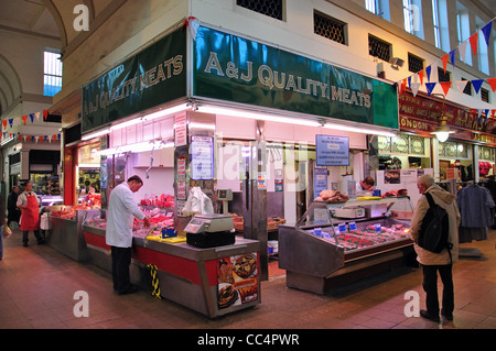 A & J Qualität Fleisch Fleischer, Grainger Markthalle, Grainger Town, Newcastle Upon Tyne, Tyne and Wear, England, Vereinigtes Königreich Stockfoto