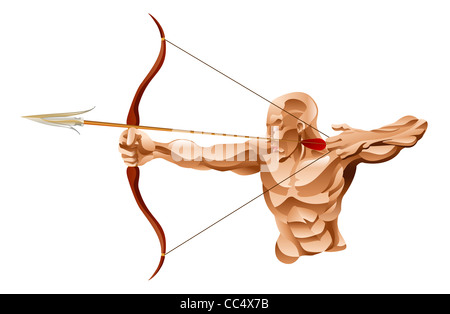 Ein Beispiel für eine starke muskuläre Bogenschütze mit Pfeil und Bogen Stockfoto