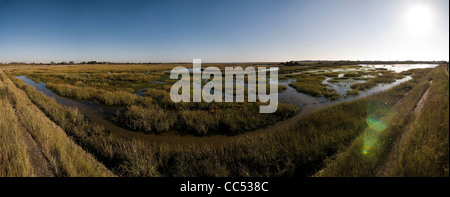 Panorama von Pagham Harbour Nature Reserve, West Sussex, UK Stockfoto