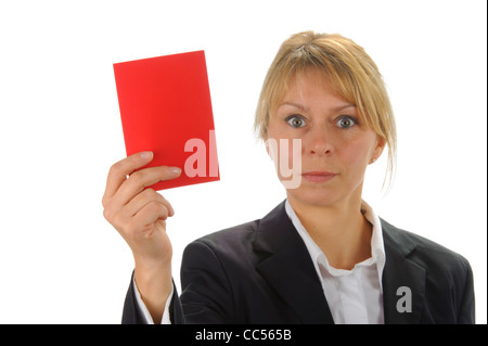 wütend Geschäftsfrauen mit negativen rote Karte Stockfoto