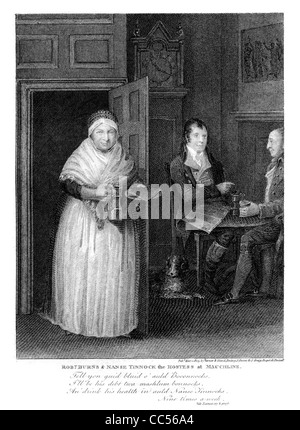 Robt. Burns & Nanse Tinnock die Gastgeberin zu gedenken, veröffentlicht im Jahre 1805 eine Gravur aus einem Buch über Robert Burns. Stockfoto