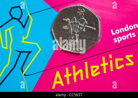 Sonderausgabe 50p Münze, 50 Pence Münze, Teil der Londoner Sportsammlung 2012 für die Olympischen Spiele - Leichtathletik Stockfoto