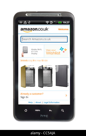 Online-Shopping auf amazon.co.uk über die android-app auf einem HTC-smartphone Stockfoto