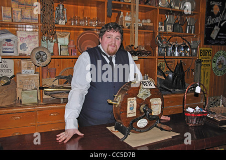 Gemischtwarenladen in Edwardian Stadt, Beamish, The North Of England Open Air Museum, County Durham, England, Vereinigtes Königreich Stockfoto