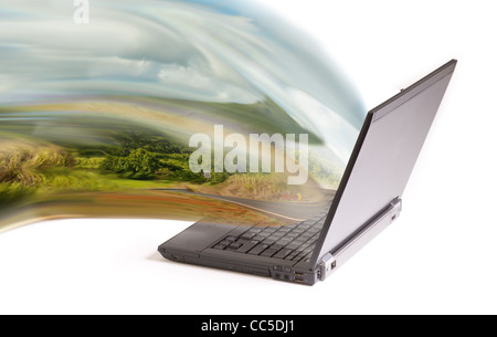 Laptop Projektion Bild in Luft. Stockfoto