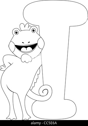 Coloring Page Illustration mit einem Leguan Stockfoto