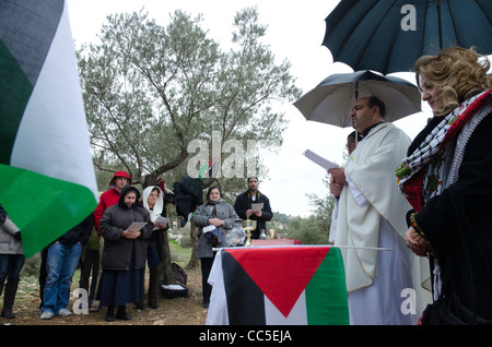 Masse gegen Bau der Trennmauer zu protestieren. Beit Jala. Bethelehem. West Bank. Palästinensische Autonomiebehörde Stockfoto