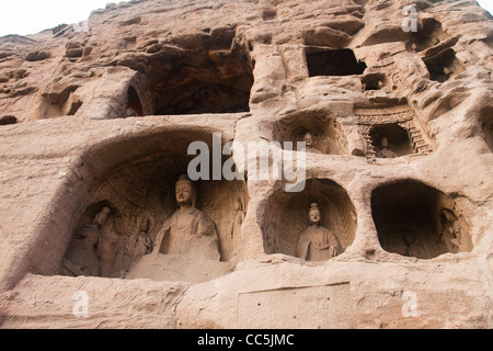 Höhlen mit Buddha-Statuen, Yungang Grotten, Datong, Shanxi, China Stockfoto