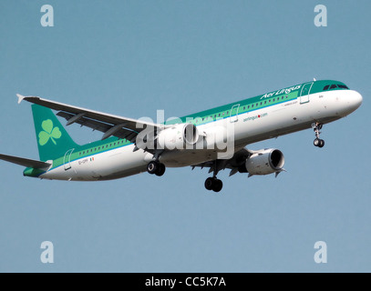 Aer Lingus Airbus A321-200 (EI-CPF, St. Ida) landet am Flughafen London Heathrow, England. Stockfoto