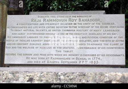 Grab von Raja Rammohun Roy auf Arnos Vale Cemetery in Bristol, England. Stockfoto