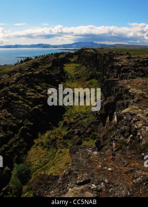 Pingvellir Schuld. Pingvellir Nationalpark, Südwesten Islands. Stockfoto