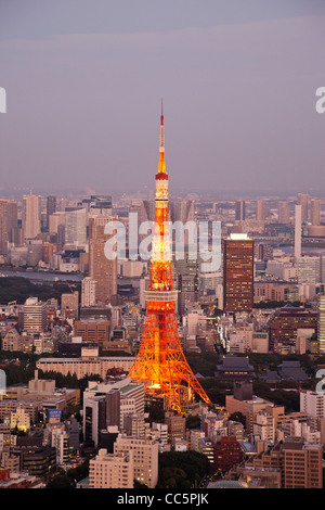 Japan, Tokio, Roppongi, Blick auf den Tokyo Tower und die Skyline der Stadt vom Tokyo City View Tower Stockfoto