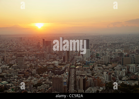 Japan, Tokio, Roppongi, Blick auf Skyline von Shibuya und Mount Fuji in der Abenddämmerung aus Tokyo City View Tower Stockfoto