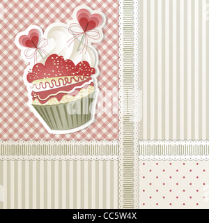 Valentinstag Karte mit Cupcake und Herzen Dekorationen Stockfoto