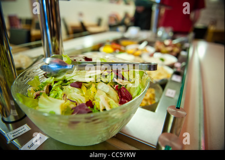 Zähler der Salat Wurst Obst Reis und Pasta-Buffet Stockfoto