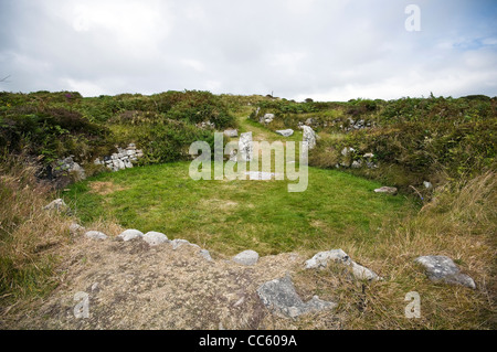 Steinhäuser in Chysauster Eisenzeitdorf, Cornwall, UK Stockfoto