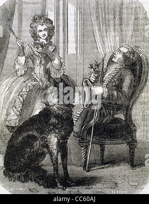 Louis XV (1710 – 1774). König von Frankreich (1715 – 1774) und Marie Jeanne Becu, Comtesse du Barry. Kupferstich von 1851. Stockfoto