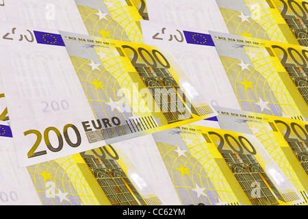 Hintergrund aus vielen 200 Euro-Banknoten erstellt Stockfoto