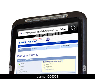 Eine Buchung auf der Website der British Airways auf einem HTC-smartphone Stockfoto