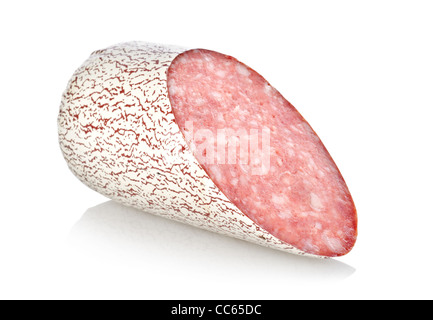 Geräucherte Wurst isoliert auf weißem Hintergrund Stockfoto