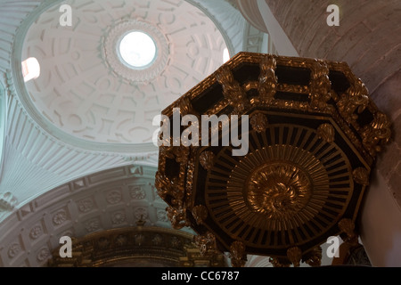 Kanzel, Benediktskirche, Monasterio de Yuso, Kloster Yuso, San Millan de Cogolla, La Rioja Alta, Spanien Stockfoto