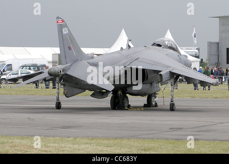Die BAE Harrier GR7 (ZG472) der 1 Squadron der Royal Air Force startet vom Kemble Airfield in Gloucestershire und demonstriert seine vertikalen Start- und Landungsfähigkeiten (VTOL). Stockfoto