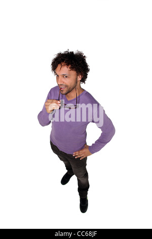 Mann, der allein auf weißem Hintergrund Stockfoto