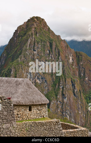 Machu Picchu Unesco Welt Kulturerbe Website alte steinerne Überreste Inkaruinen, Aguas Calientes, Peru. Stockfoto