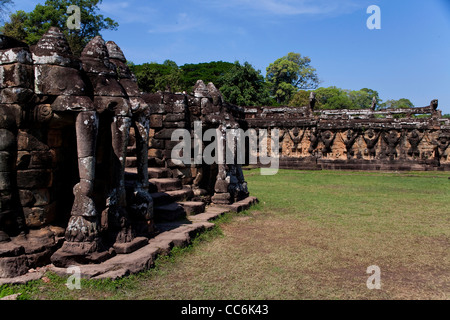 Elefant Terrasse, Terrasse der Elefanten, Angkor Thom, Angkor Gebiet, Siem Reap, Kambodscha, Asien Stockfoto