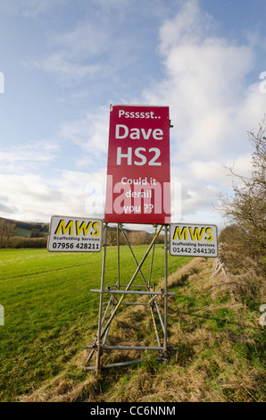 Sagen Sie Nein zu HS2 Protest-Kampagne am Straßenrand Zeichen. Stockfoto