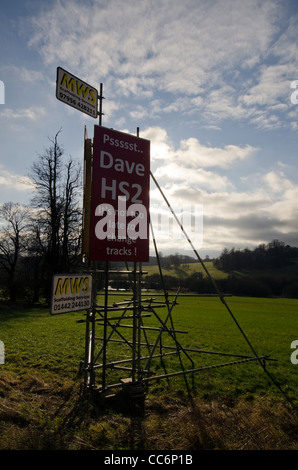 sagen Sie Nein zu HS2 Protest am Straßenrand Zeichen. Stockfoto